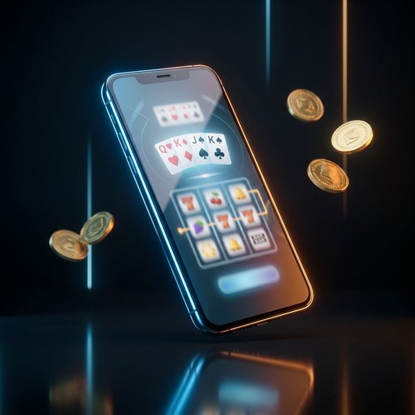 Smartphone floating in dark studio with casino interface
